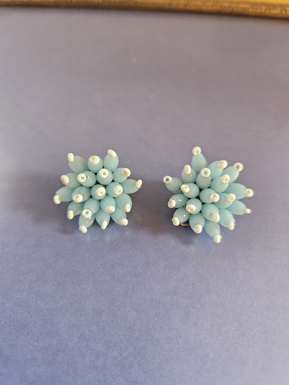 Vintage (50s?) Italian Hand Blown Glass Blue Cluster Earrings Clip Back
